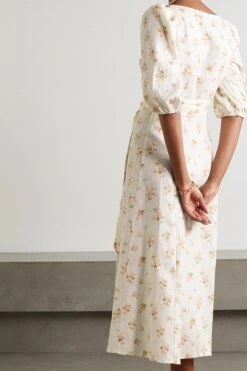 Mint Floral-print Linen Wrap Midi Dress 8 Mint Floral-print Linen Wrap Midi Dress -Free Vibe Shop reformation White Mint Floral print Linen Wrap Midi Dress 2
