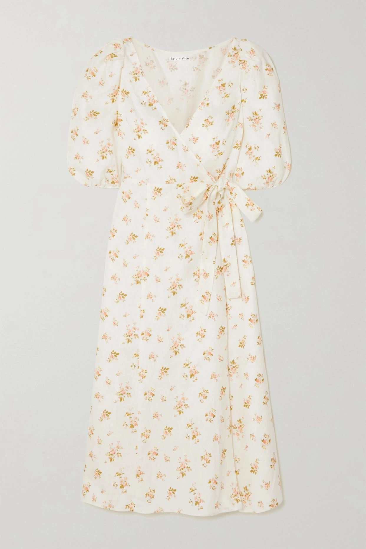 Mint Floral-print Linen Wrap Midi Dress 3 Mint Floral-print Linen Wrap Midi Dress