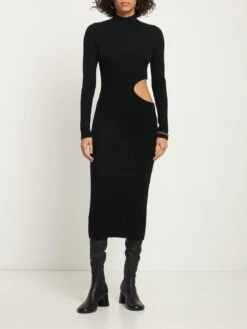 Vallo Cutout Cashmere Knit Midi Dress -Free Vibe Shop reformation black Vestido midi de punto de cashmere