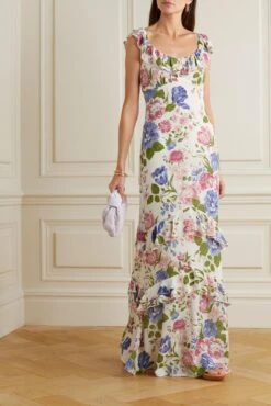 Tripoli Ruffled Floral-print Georgette Maxi Dress -Free Vibe Shop reformation pink Robe Longue En Georgette A Imprime Fleuri Et A Volants Tripoli 1