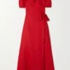 Weiss Linen Midi Wrap Dress -Free Vibe Shop reformation red Robe Midi Portefeuille En Lin Weiss